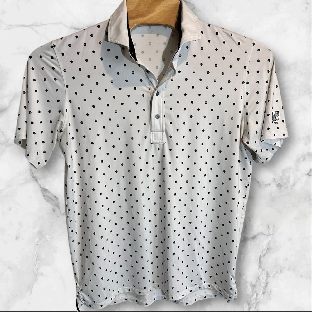 Greyson Polo‎ Shirt Mens Large White Skull Print Golf White Logo